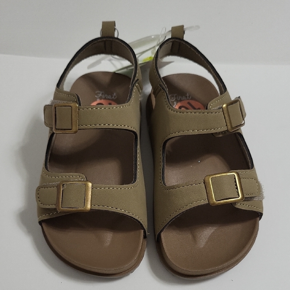 Stylish Tan/olive Green Kids Sandals with Buckle